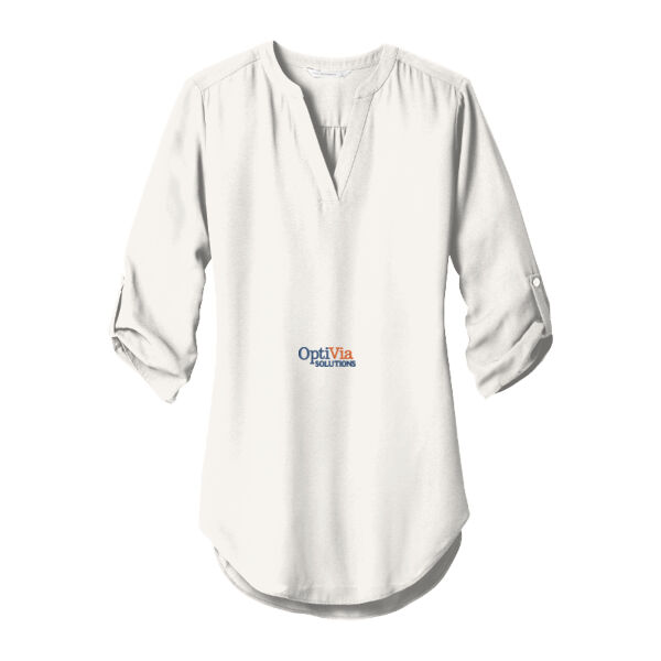 Embroidered Optivia Solutions - Ladies 3/4 Sleeve Tunic Blouse Thumbnail
