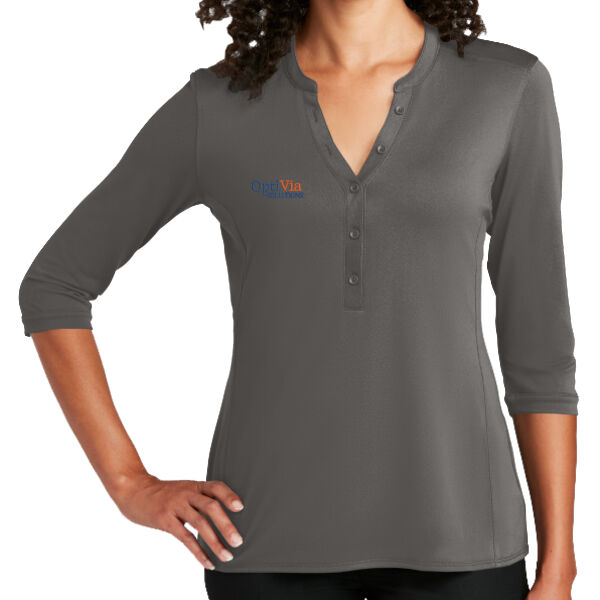Embroidered Optivia Solutions - Ladies UV Choice Pique Henley Thumbnail